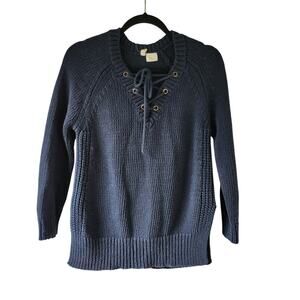 Moth by Anthropologie Navy Lace-Up Knit Sweater - Size S